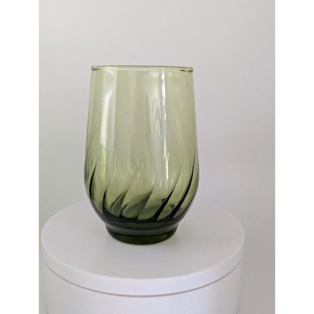 Vintage Juice Glass Anchor Hocking (Avocado) Regal Green Swirl Glasses Set of 6